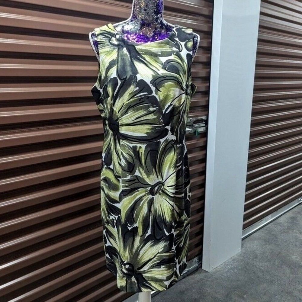 Coastal Chic‎ Green Floral Sheath Dress Sleeveless Office Garden Party Size 14